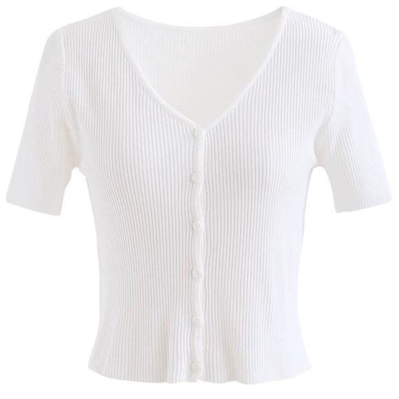 Chicwish Button V-Neck Sleeve Rib Knit Top - Picture 2 of 3